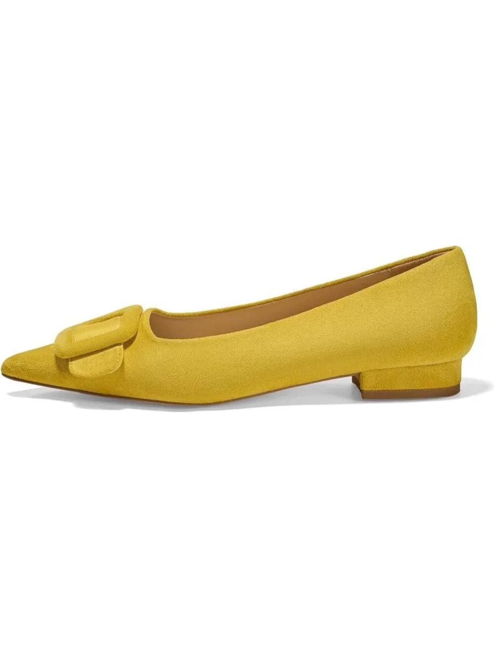 Women's Yellow Rubber Pointed Toe Square Buckle Flats Slip On Comfortable Shoes